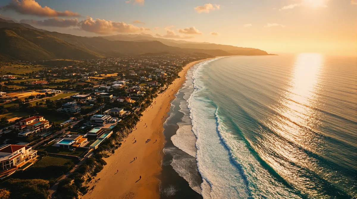 Aerial view of the Malibu coastline at golden hour