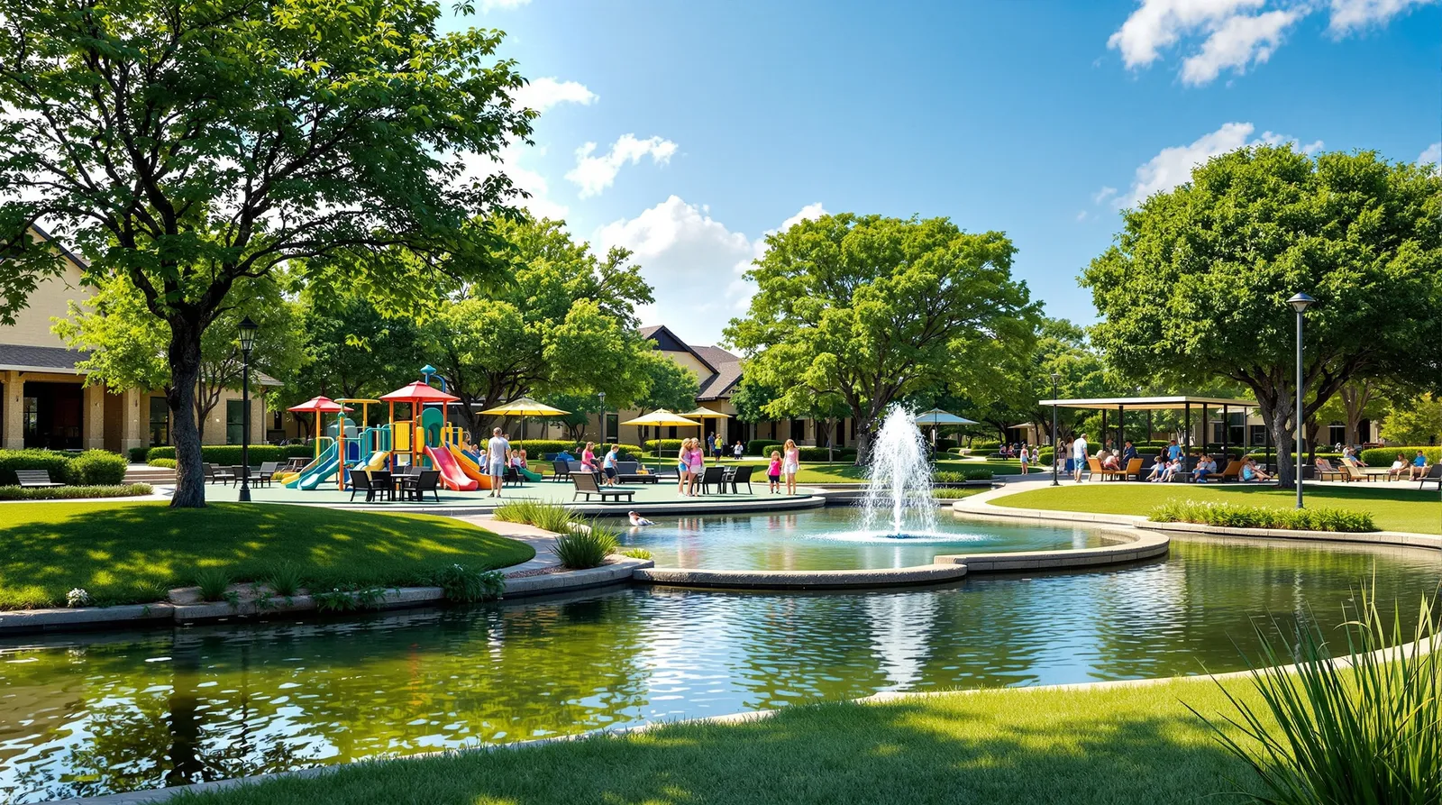Cedar Park neighborhood park with playground and pond