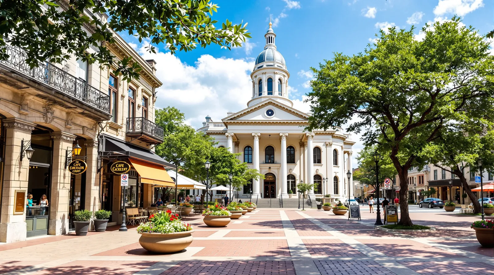 Historic Georgetown courthouse square with Victorian storefronts
