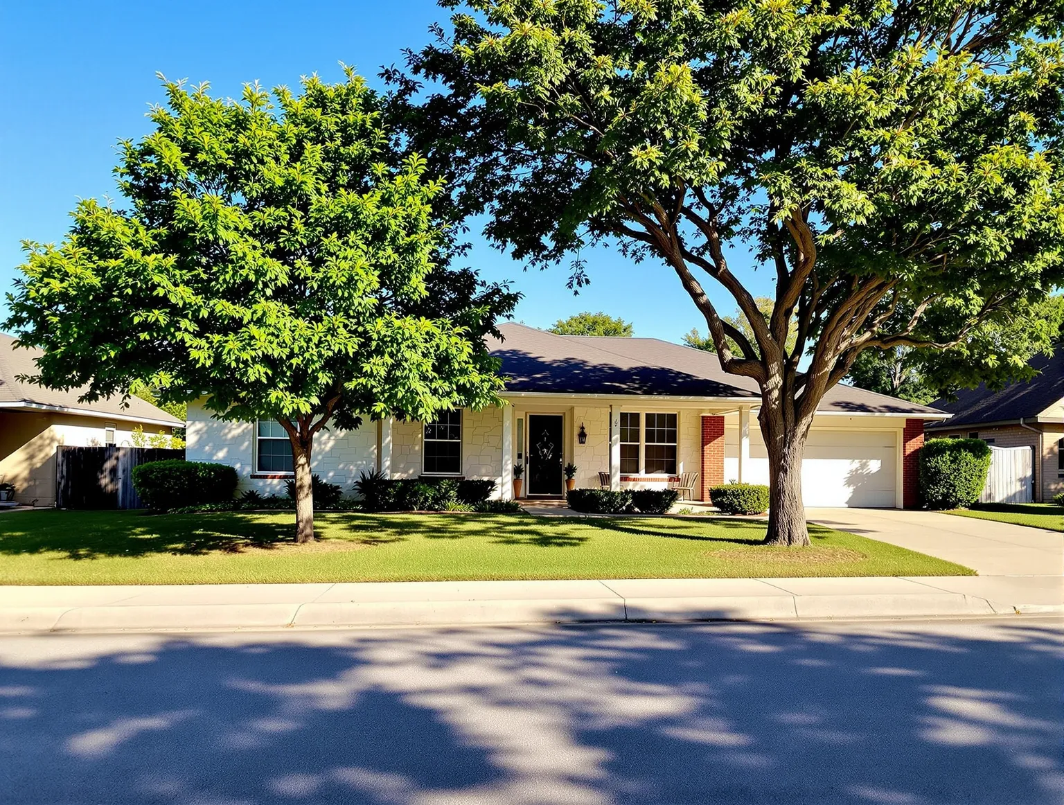 Single-story limestone and brick home in Round Rock