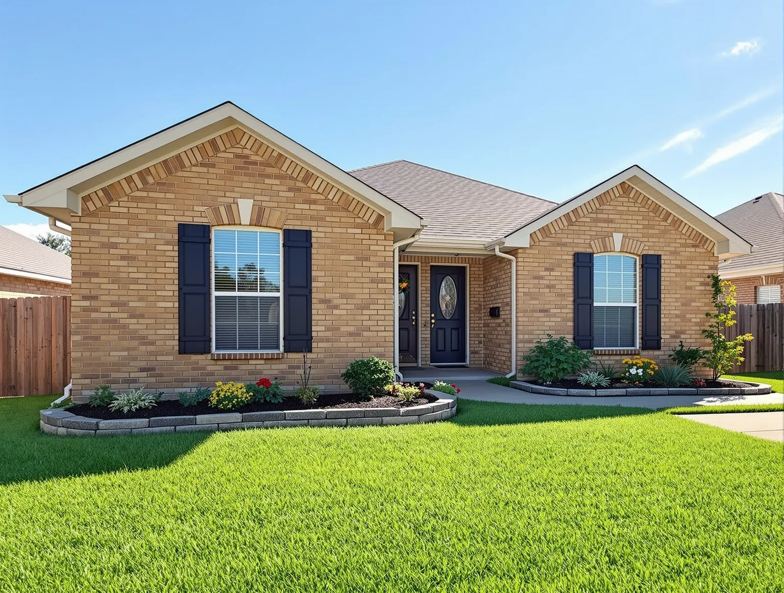 Tan brick single-story home in Manor