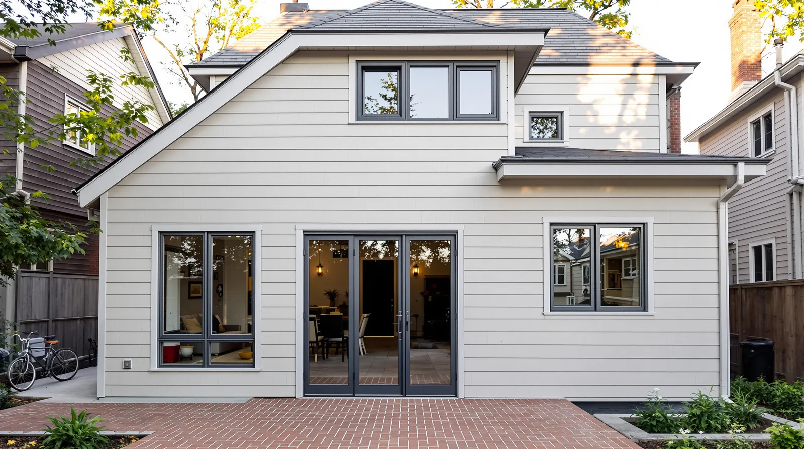 A finished rear addition on a Chicago foursquare, new siding and windows matched to the century-old house