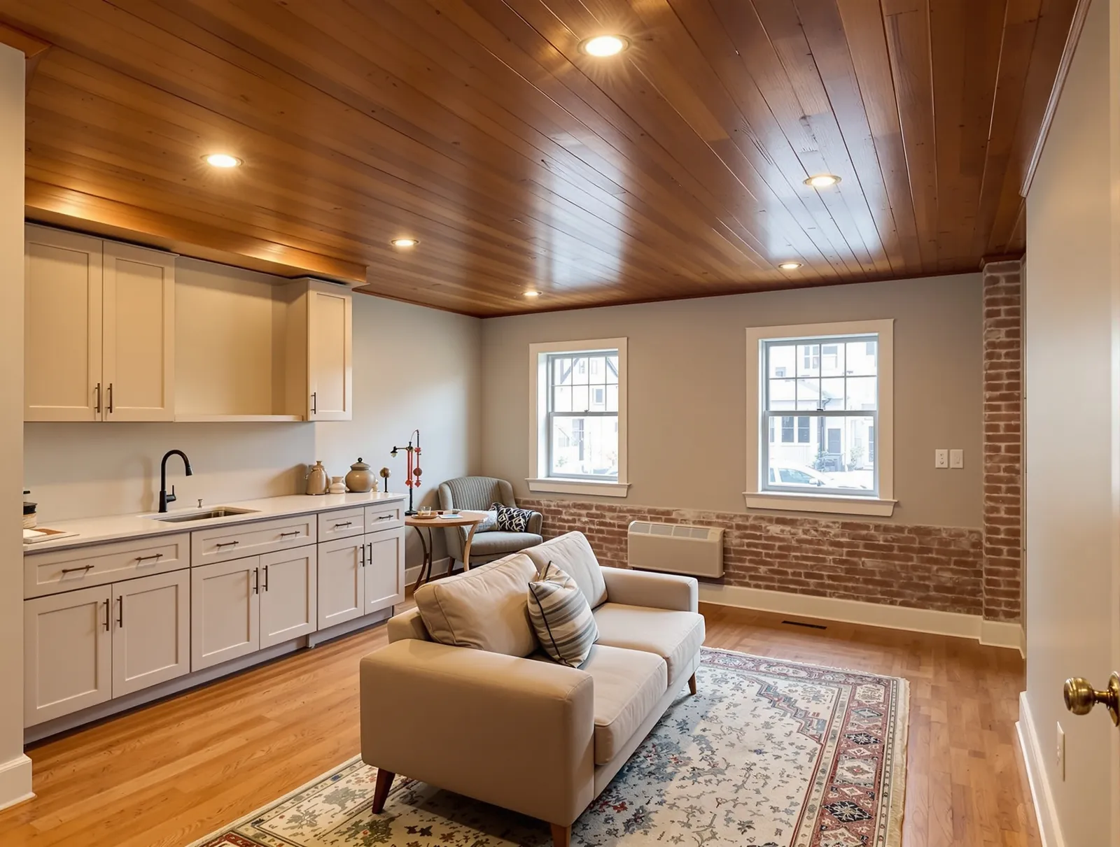 The Marion Street Basement — Dry-living conversion, egress, wet bar — after